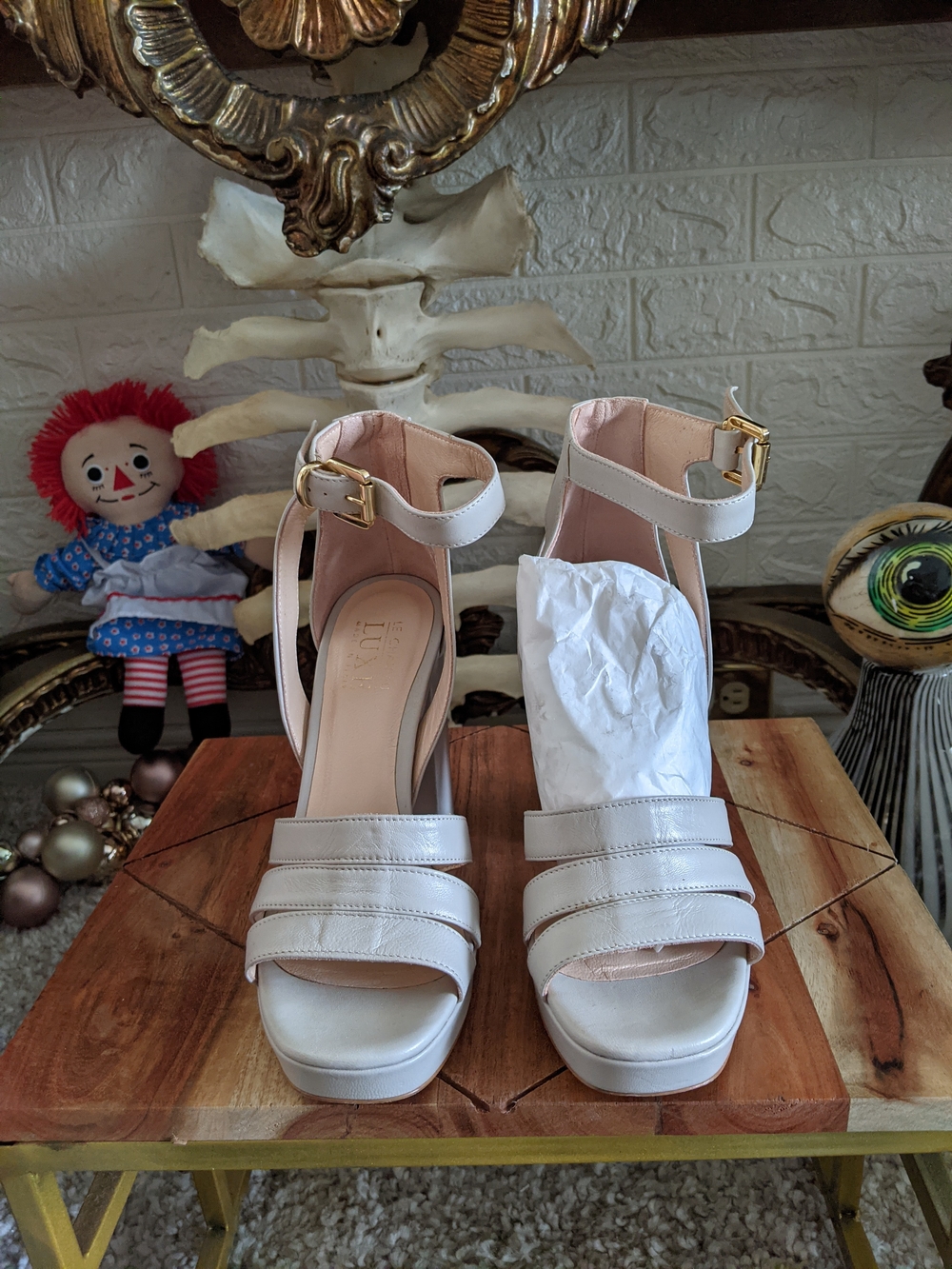 Le Chateau Cream Ankle-Strap Platform Sandals
